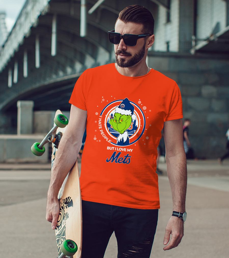 I Hate People But I Love My Mets Christmas Grinch Santa T-Shirt