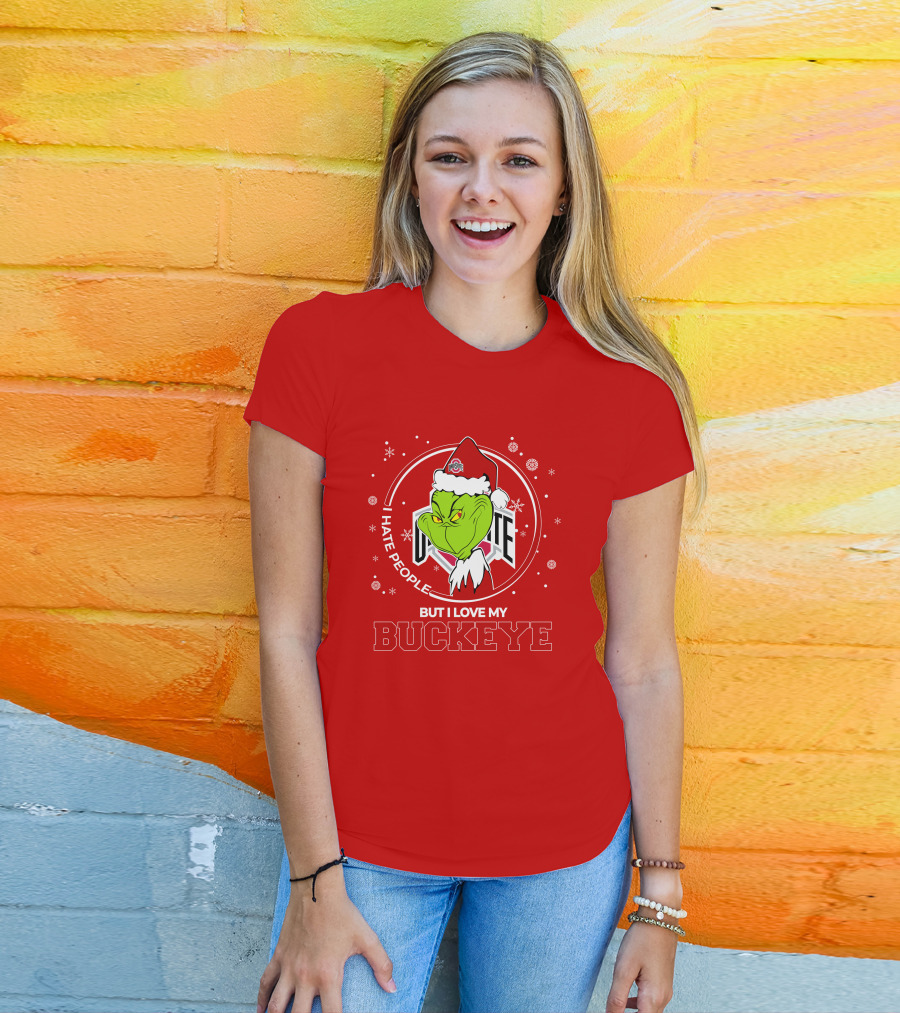 Christmas Grinch Santa I Hate People But I Love My Buckeye Ohio State T-Shirt