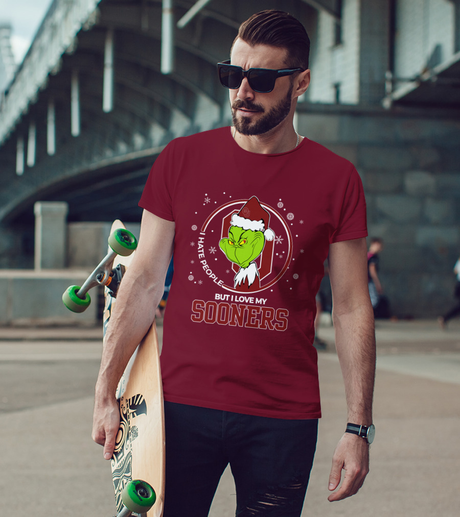 I Hate People But I Love My Sooners Grinch Christmas Santa T-Shirt