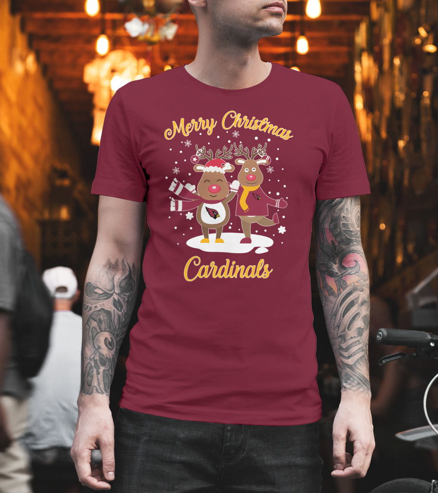 Merry Christmas Cardinals Reindeer Funny Christmas T-Shirt