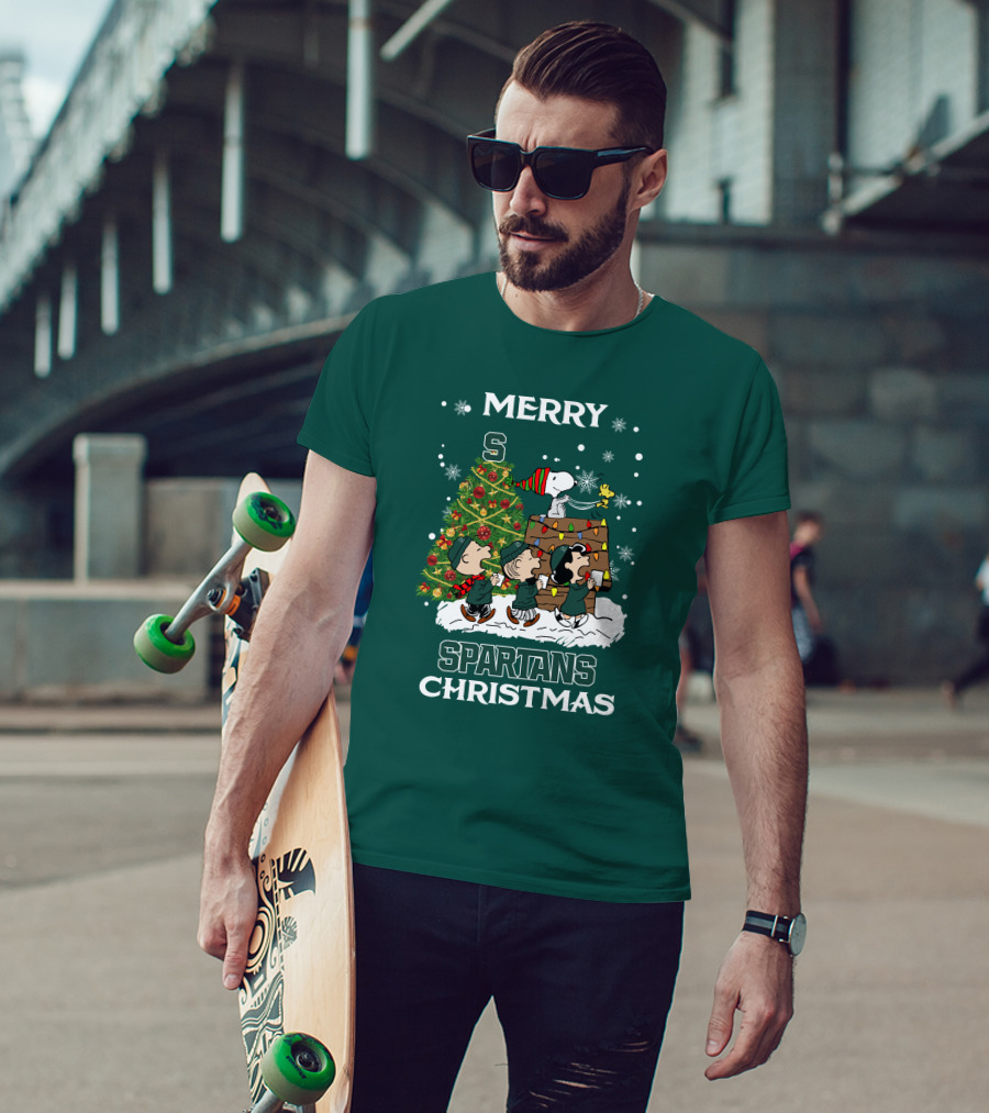 Merry Spartans Christmas Michigan State Peanuts Christmas Tree T-Shirt