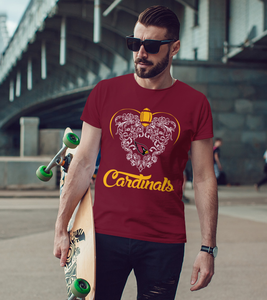 Cardinals Heart With Football And Arizona T-Shirt