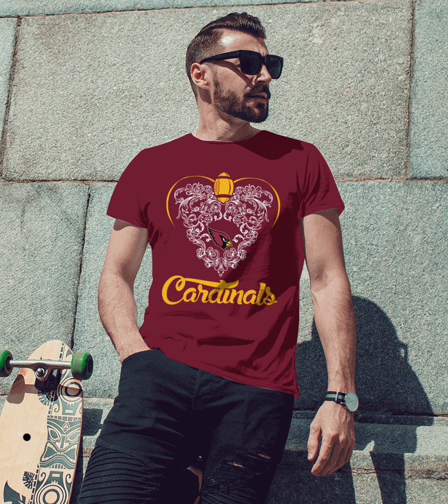 Cardinals Heart With Football And Arizona T-Shirt