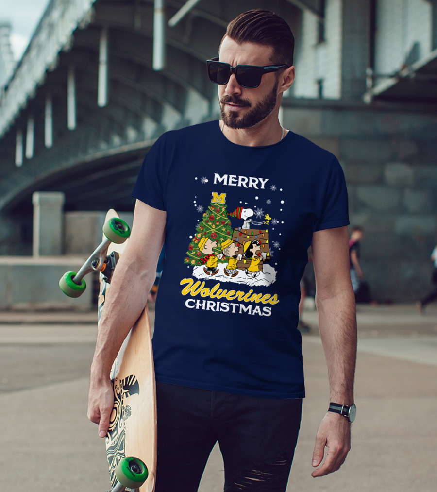 Merry Wolverines Christmas Peanuts Tree Celebration T-Shirt