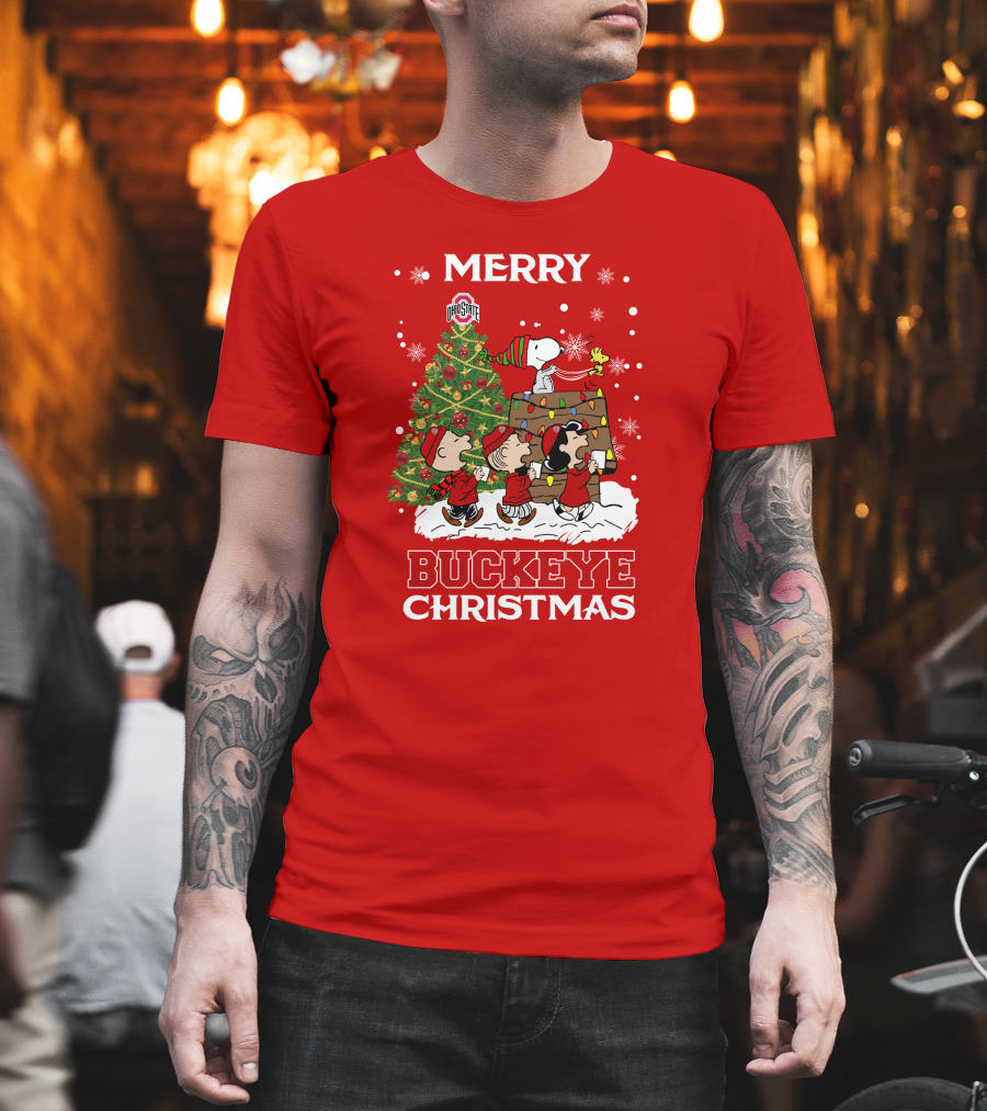 Merry Buckeye Christmas Ohio State Peanuts Christmas Tree T-Shirt
