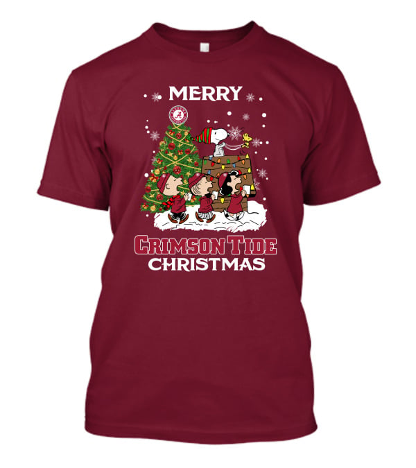Merry Crimson Tide Christmas Peanuts Alabama Holiday Snowflakes T-Shirt
