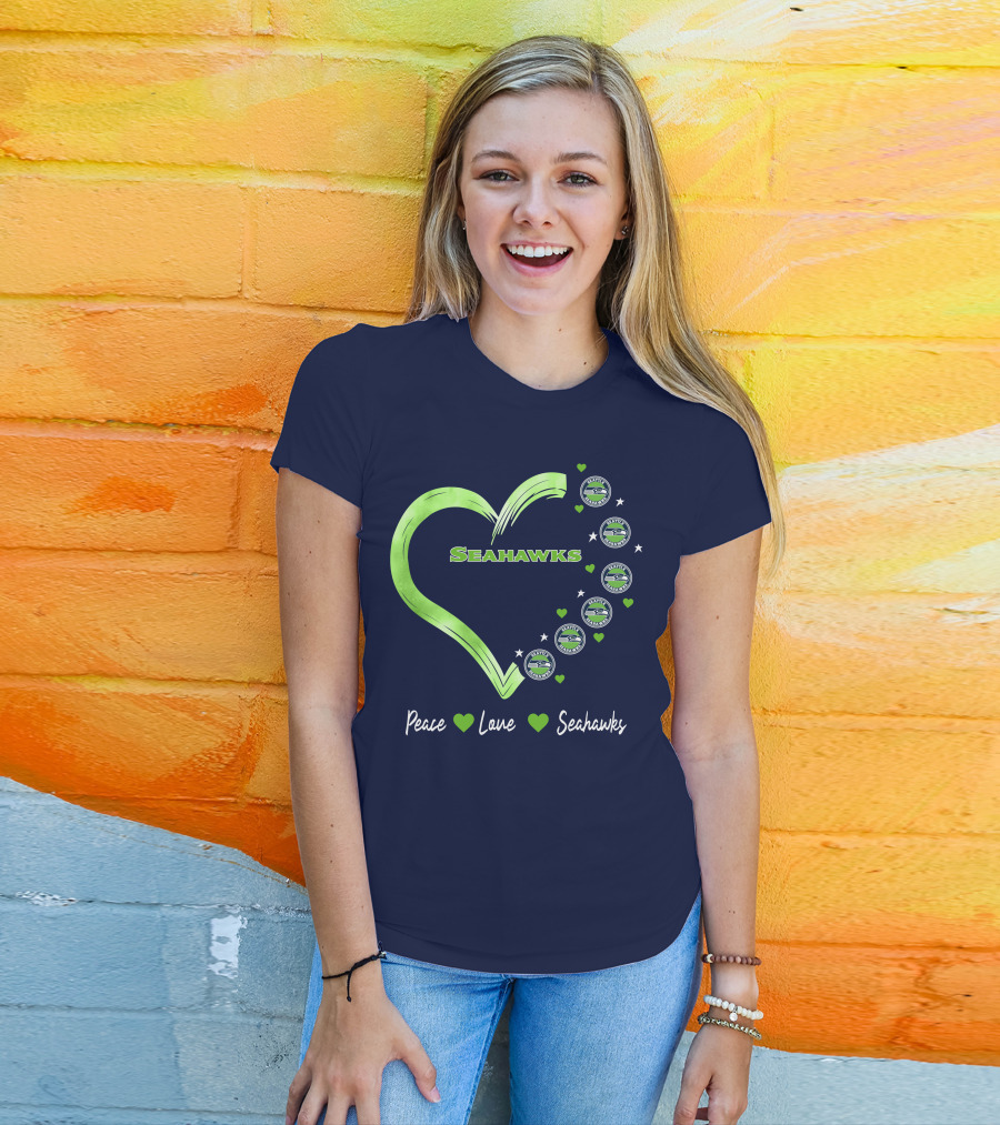 Peace Love Seahawks Seattle Seahawks Hearts T-Shirt