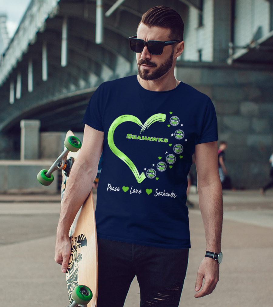 Peace Love Seahawks Seattle Seahawks Hearts T-Shirt