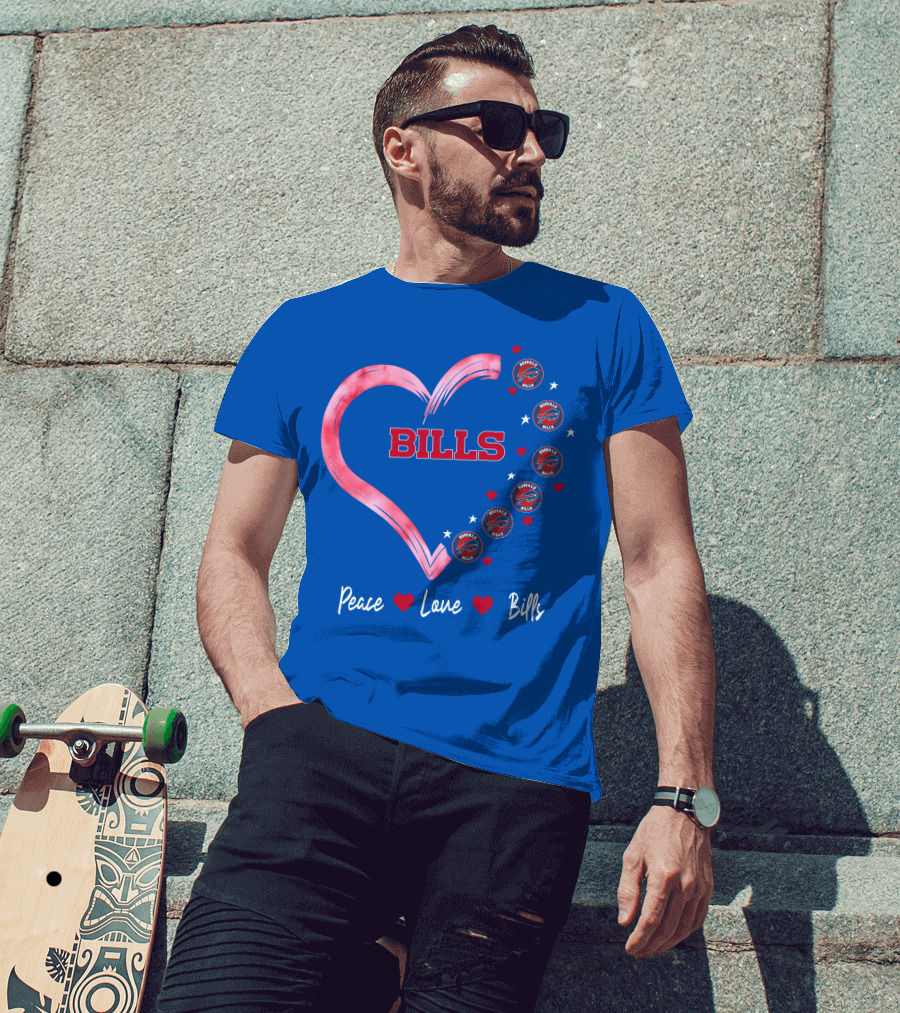 Peace Love Bills Heart Logo Buffalo Bills T-Shirt