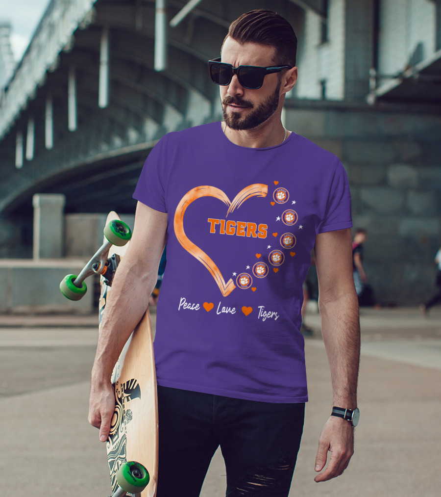 Peace Love Clemson Football Tigers Heart Paw Prints T-Shirt