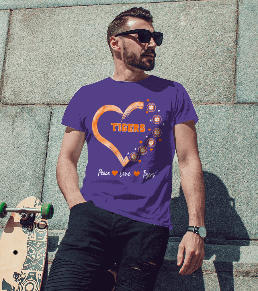 Peace Love Clemson Football Tigers Heart Paw Prints T-Shirt
