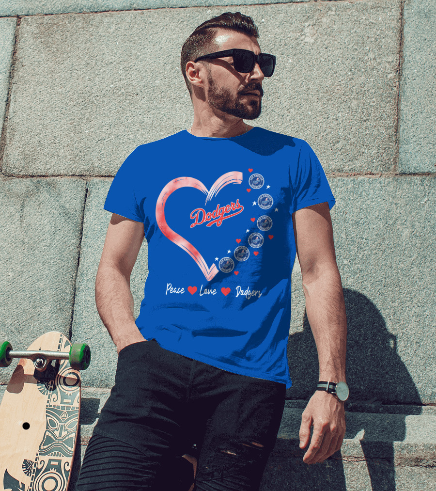 Peace Love Dodgers Heart Los Angeles Dodgers T-Shirt