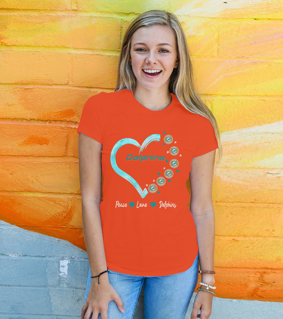 Peace Love Dolphins Heart Miami Dolphins T-Shirt