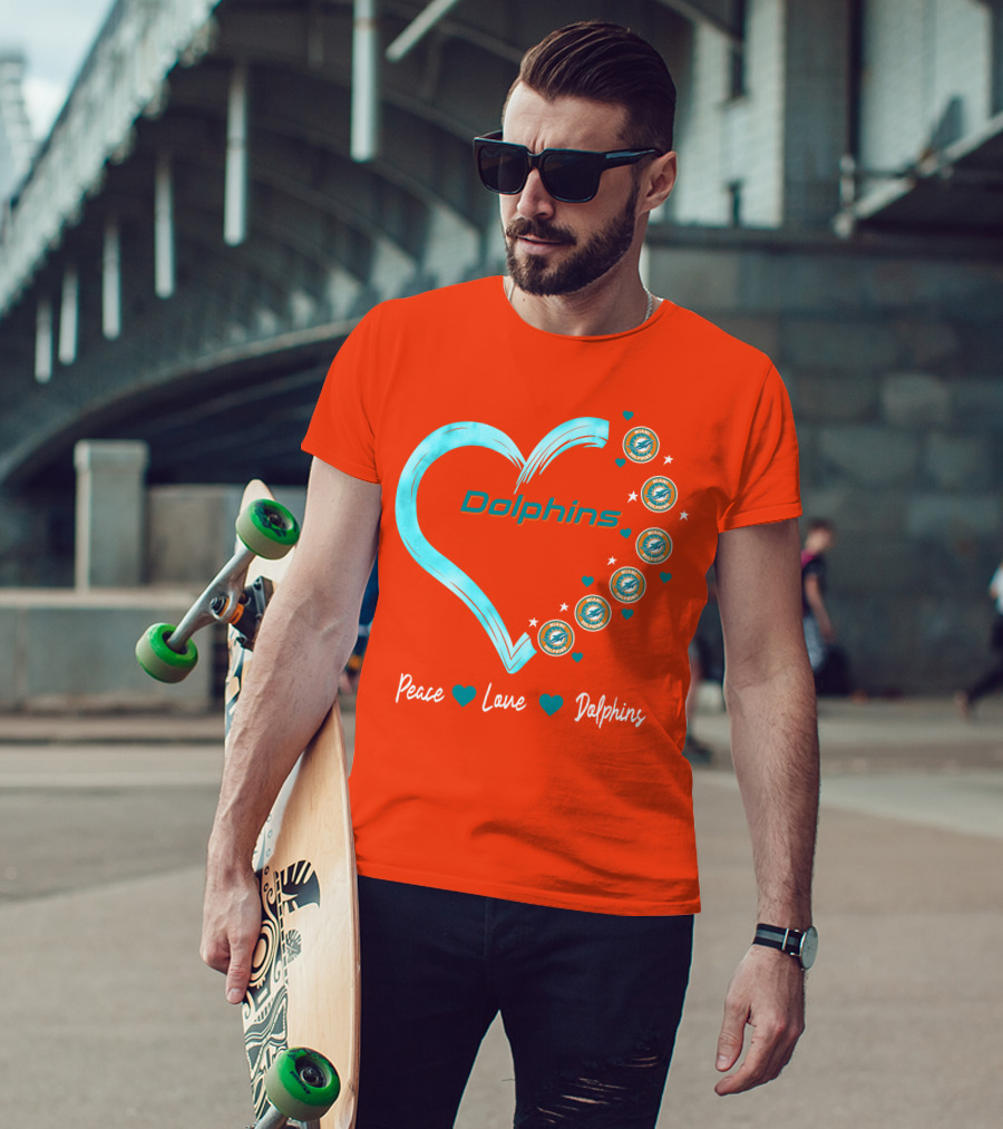Peace Love Dolphins Heart Miami Dolphins T-Shirt
