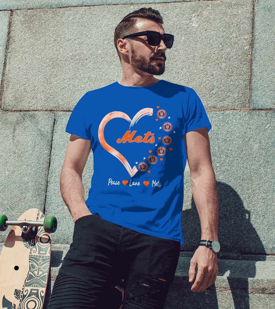 Peace Love Mets New York Mets Logos Hearts T-Shirt