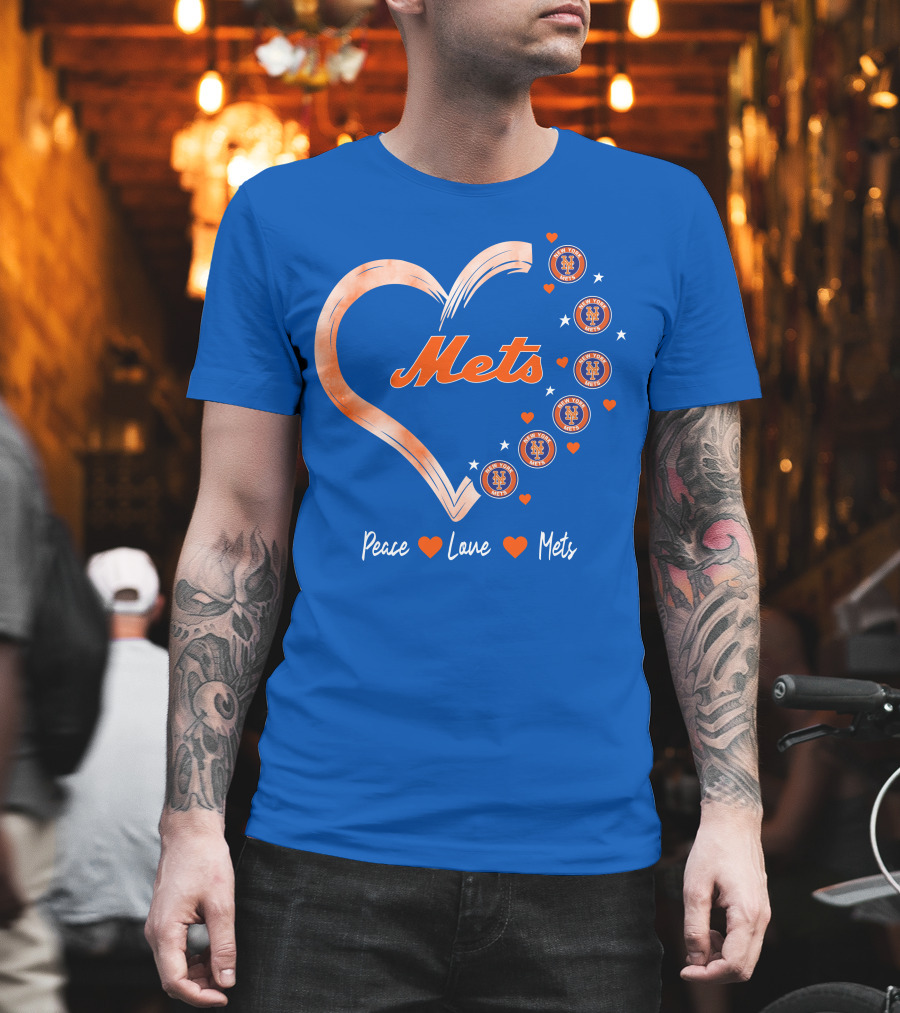 Peace Love Mets New York Mets Logos Hearts T-Shirt
