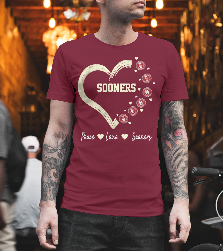 Peace Love Sooners Heart Design With OU T-Shirt