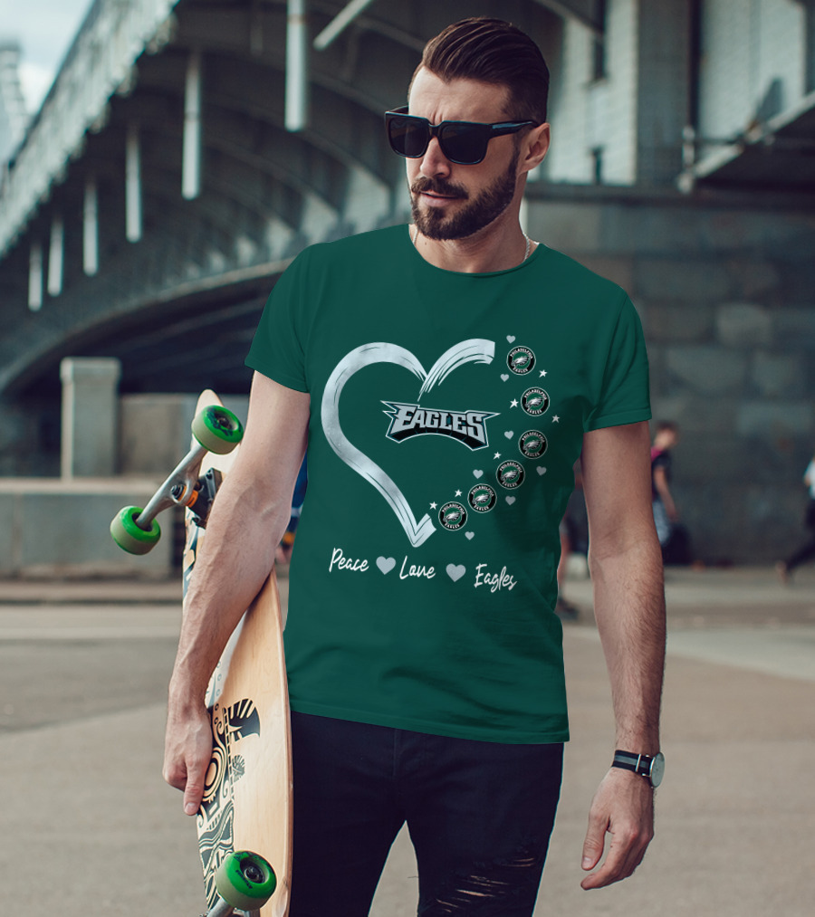 Peace Love Eagles Philadelphia Eagles Logos Heart T-Shirt
