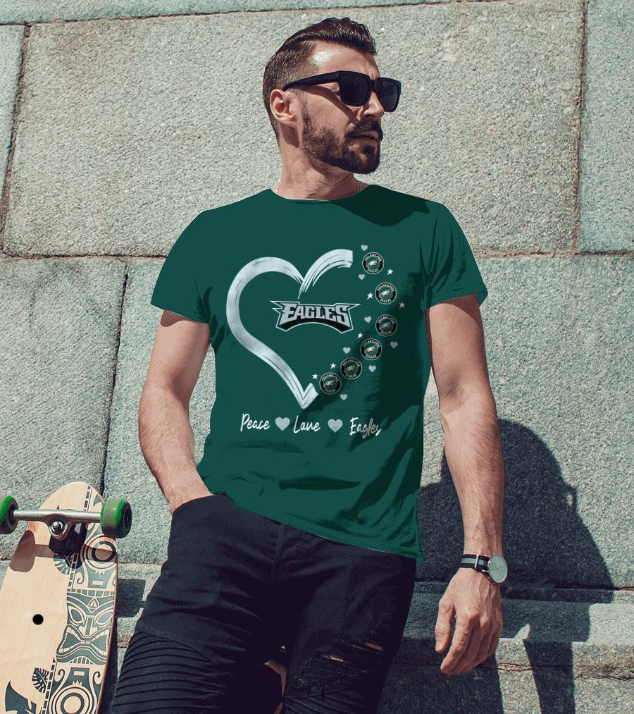 Peace Love Eagles Philadelphia Eagles Logos Heart T-Shirt