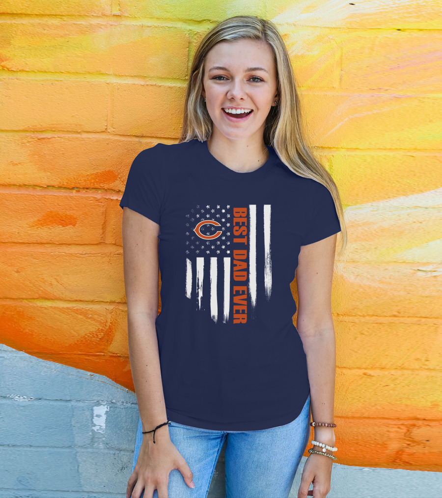 Chicago Bears Best Dad Ever American Flag T-Shirt