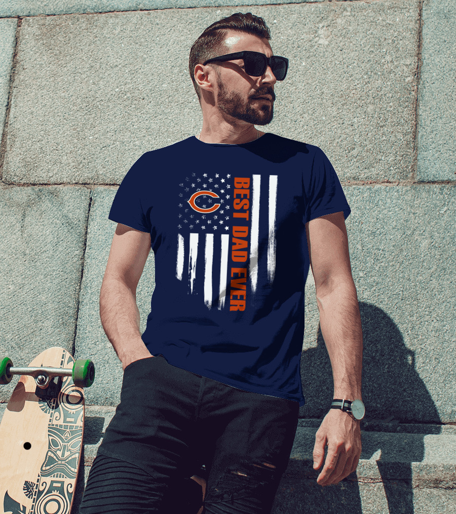 Chicago Bears Best Dad Ever American Flag T-Shirt