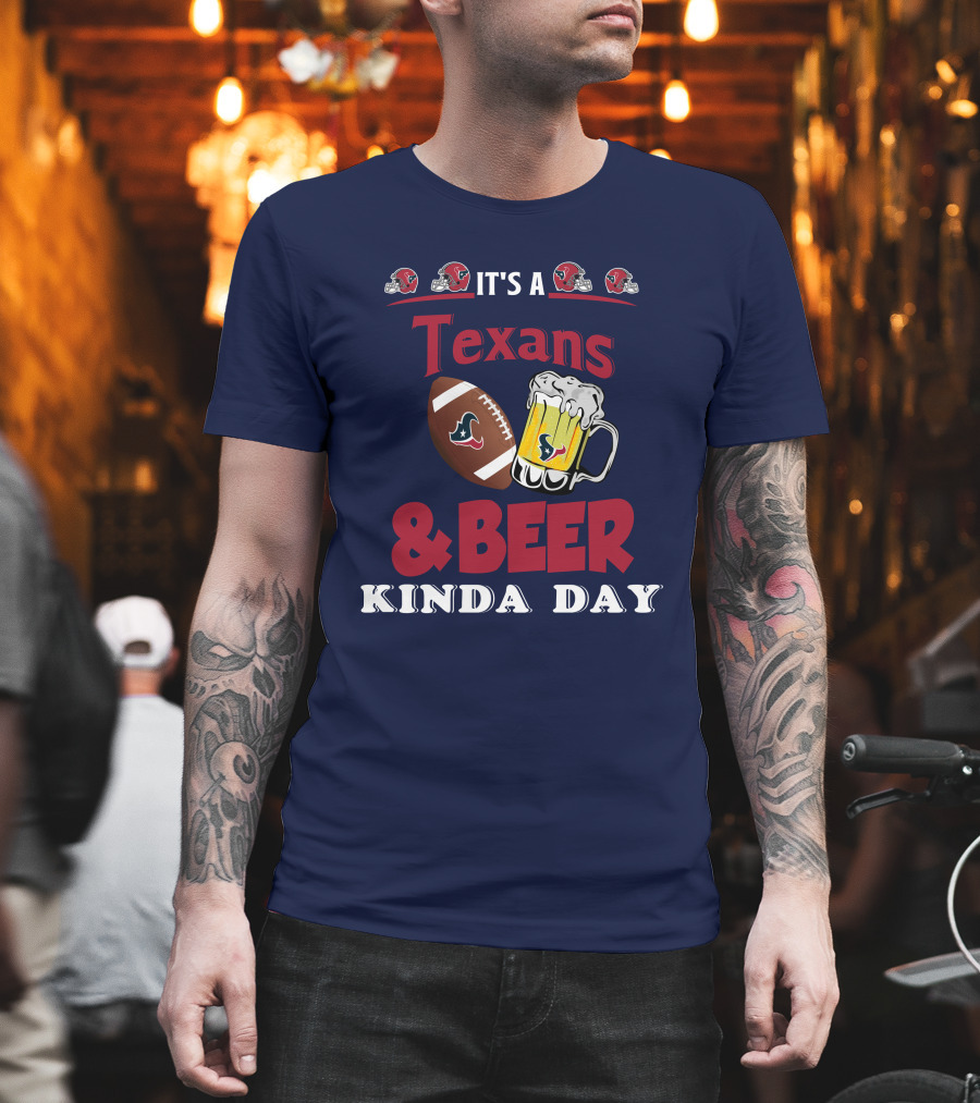 Houston Texans And Beer Football Fan Day With Helmets And Mug Icons T-Shirt