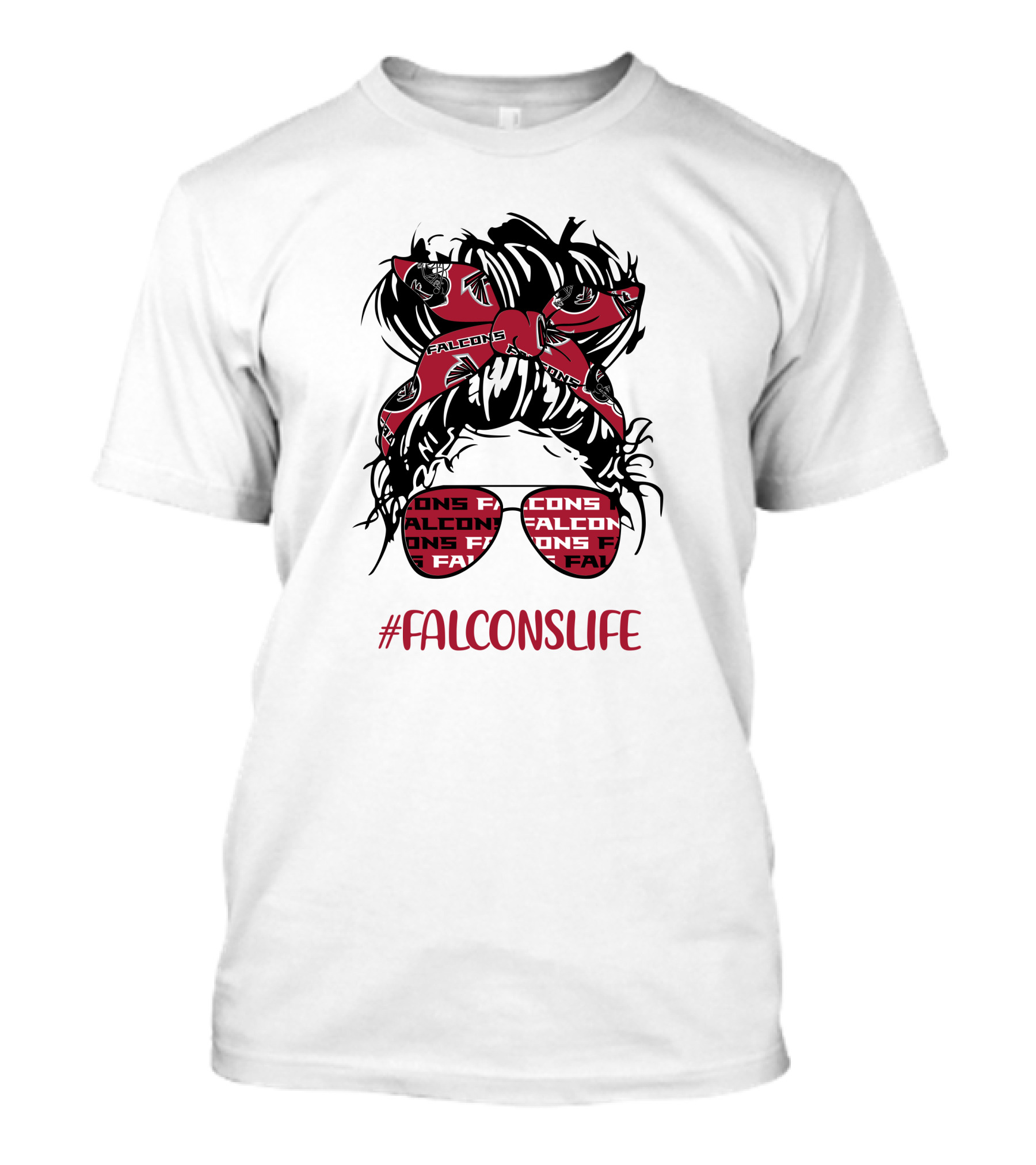 Atlanta Falcons Life Messy Bun Girl With Falcon Headband Glasses T-Shirt
