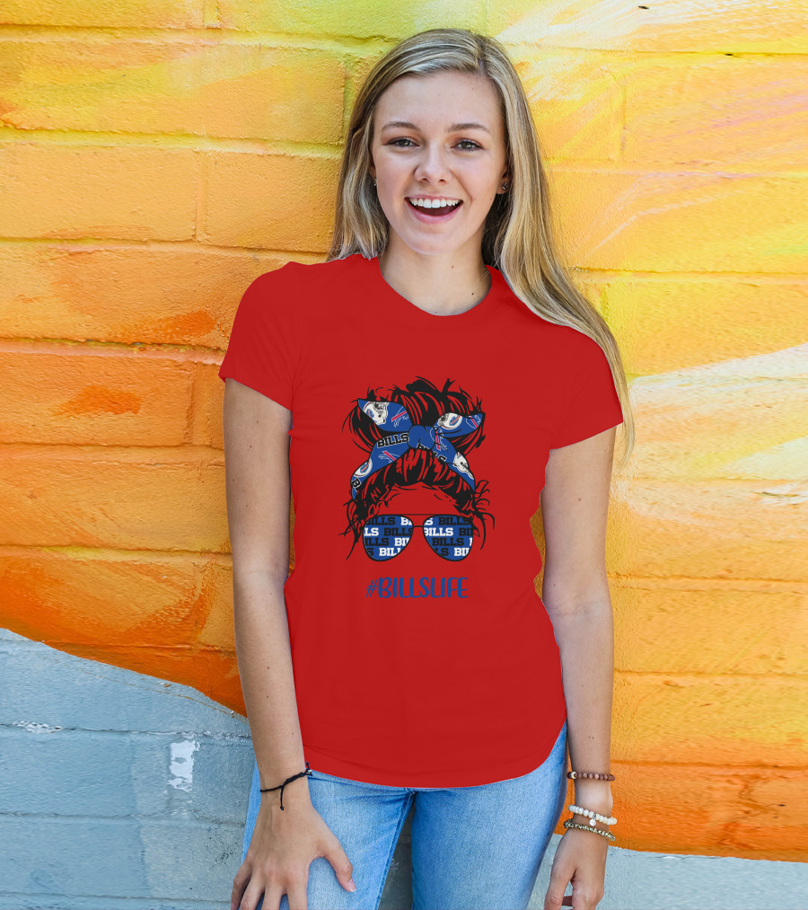 Buffalo Bills Billslife Messy Bun Headband Glasses Girl T-Shirt