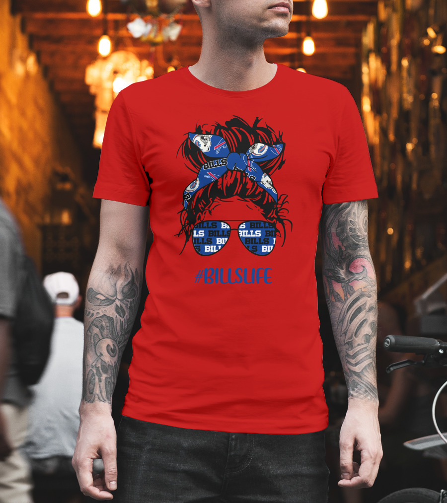 Buffalo Bills Billslife Messy Bun Headband Glasses Girl T-Shirt