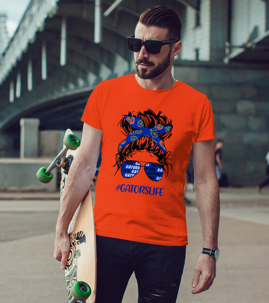 GATORS LIFE Messy Bun Girl With Gators Headband And Glasses T-Shirt