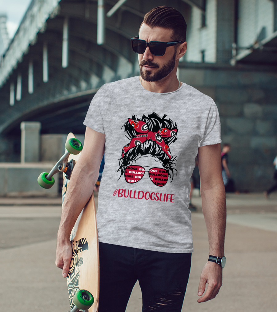 BULLDOGSLIFE Georgia Bulldogs Messy Bun Headband Glasses Girl T-Shirt