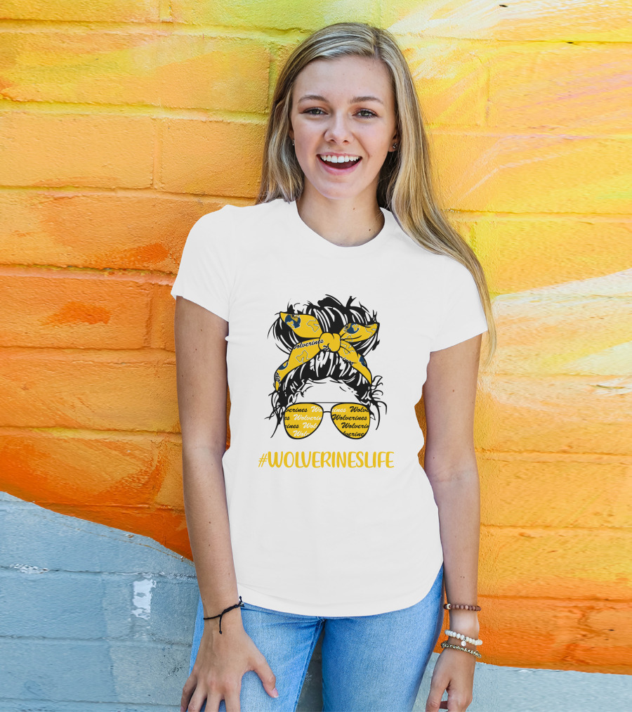 #Wolverineslife Messy Bun Girl With Headband And Glasses T-Shirt
