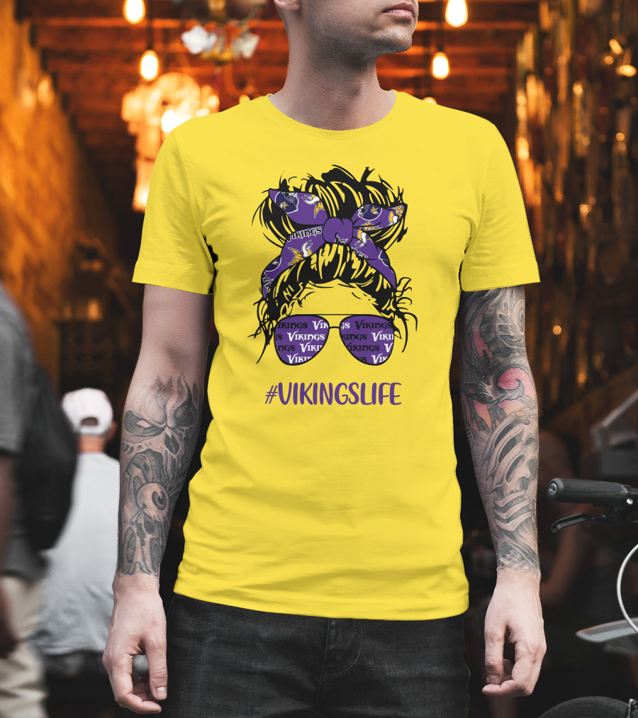 Vikings Life Messy Bun Girl Headband Glasses Minnesota Vikings T-Shirt