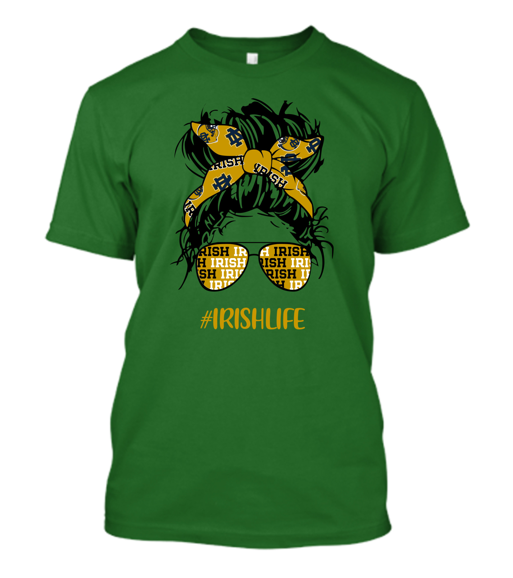 Notre Dame Fighting Irish Life Messy Bun Girl Headband Glasses #IrishLife T-Shirt