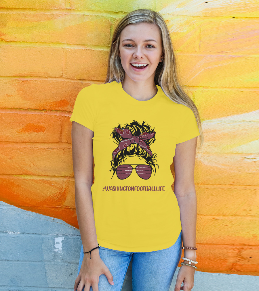 WashingtonFootballLife Messy Bun Girl With Team Headband And Glasses T-Shirt