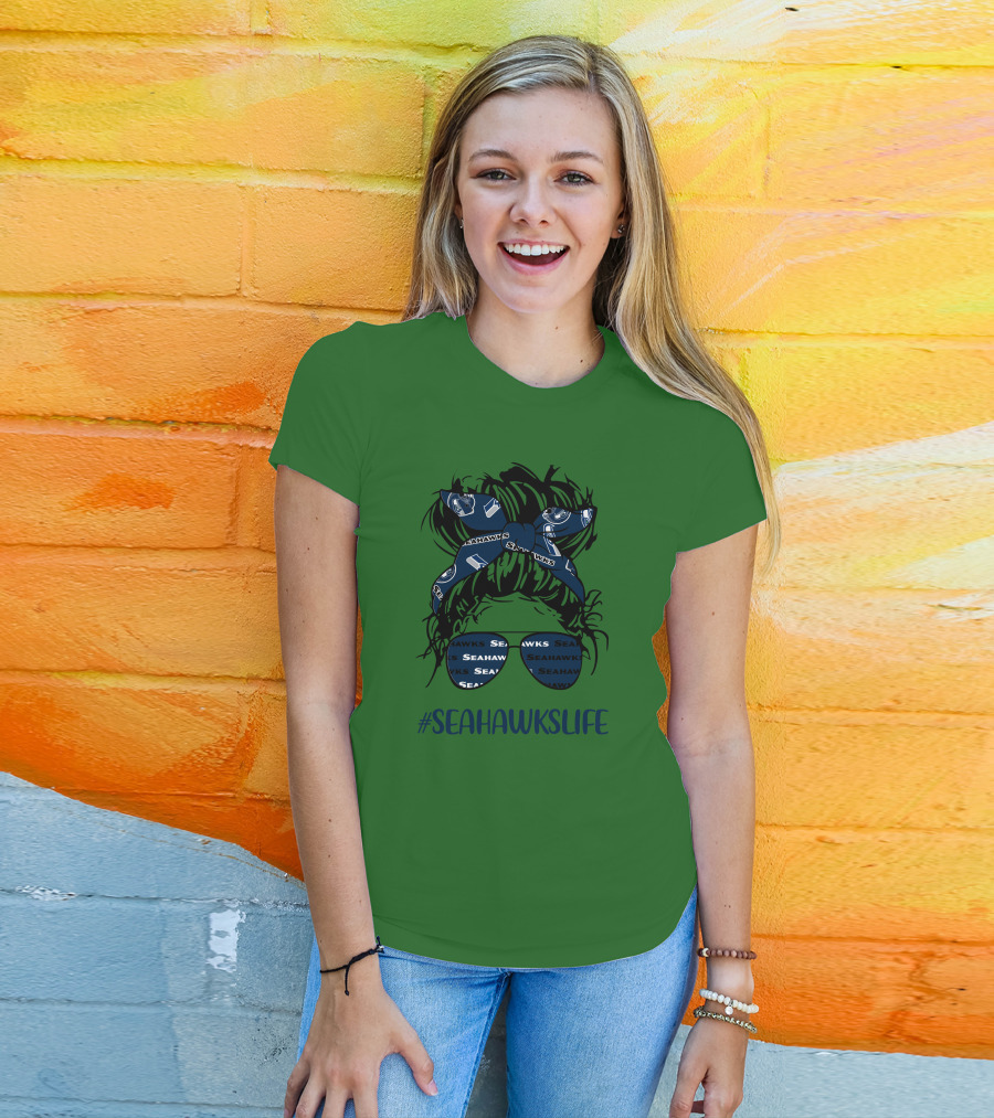 SEAHawksLife Messy Bun Girl With Headband And Glasses T-Shirt