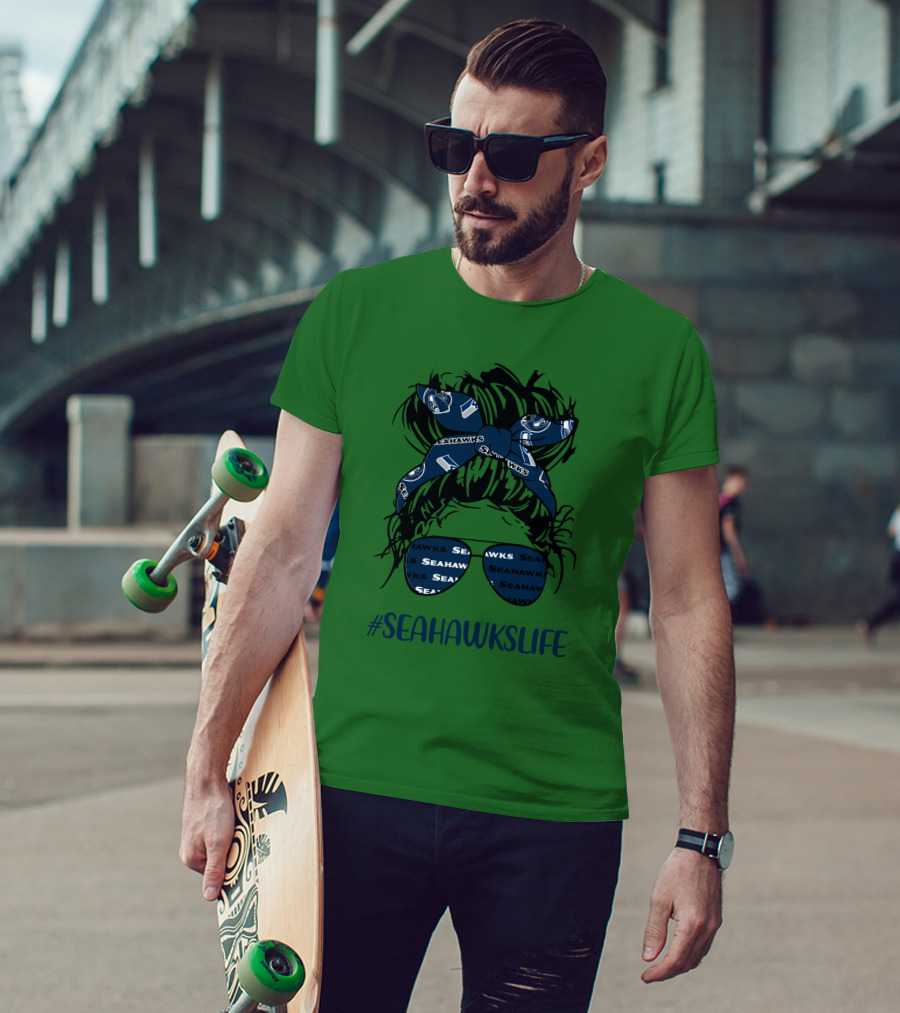 SEAHawksLife Messy Bun Girl With Headband And Glasses T-Shirt