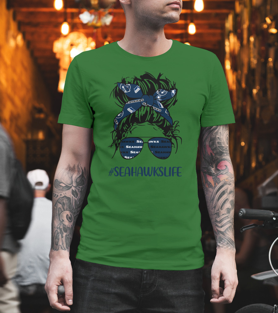 SEAHawksLife Messy Bun Girl With Headband And Glasses T-Shirt