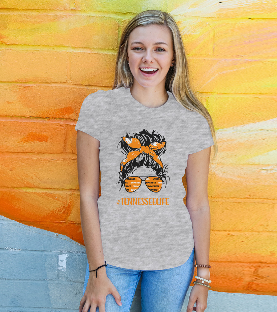 TennesseeLife Tennessee Volunteers Messy Bun Girl Headband Glasses T-Shirt