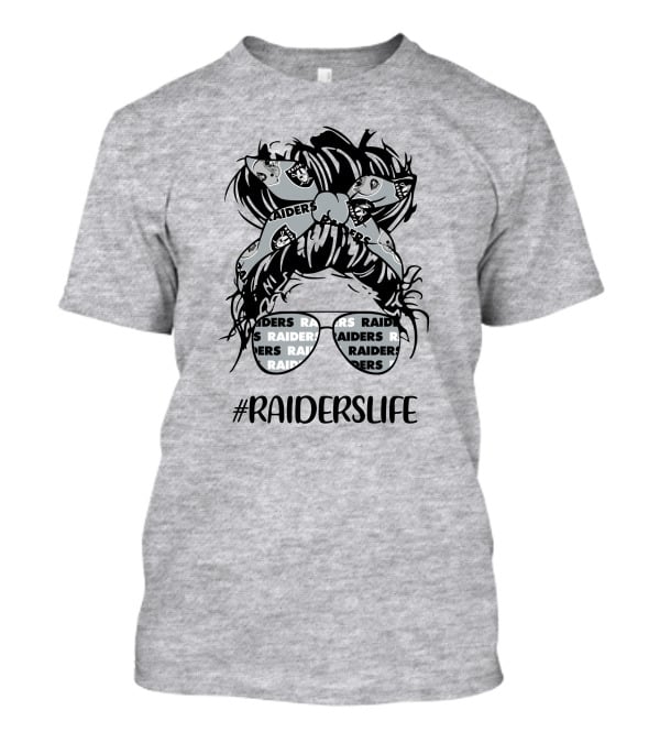Raiderslife Messy Bun Girl With Raiders Headband Glasses Las Vegas Raiders T-Shirt