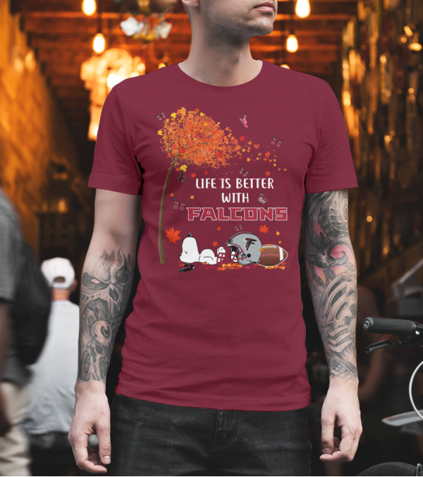 Life is Better with Falcons Autumn Leaves Helmet Football Snoopy T-Shirt Life is Better with Falcons Autumn Leaves Helmet Football Snoopy T-Shirt