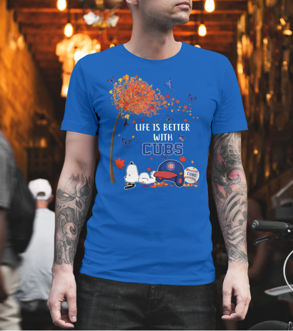 Life is Better with Cubs Autumn Tree Baseball Hat and Ball T-Shirt Life is Better with Cubs Autumn Tree Baseball Hat and Ball T-Shirt