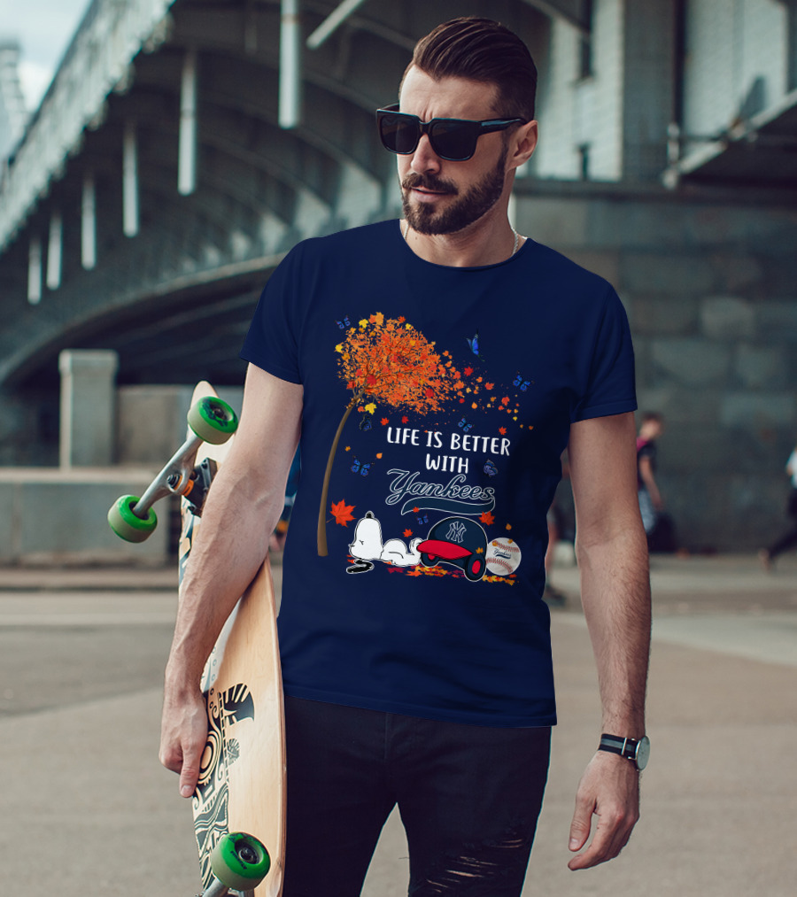 Life Is Better With Yankees Autumn Vibes Snoopy Baseball T-Shirt