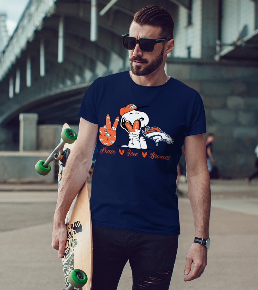 Peace Love Denver Broncos Snoopy Embrace T-Shirt