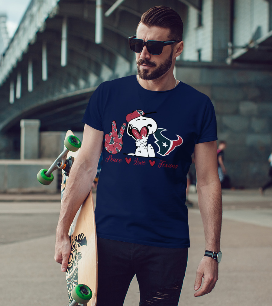 Snoopy Peace Love Houston Texans Football Fan T-Shirt