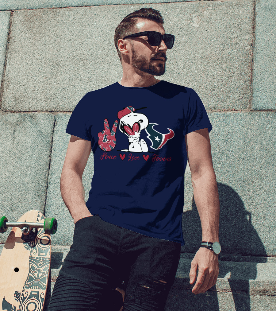 Snoopy Peace Love Houston Texans Football Fan T-Shirt