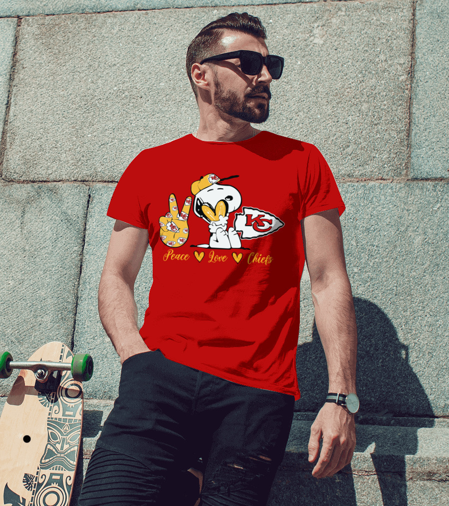 Peace Love Kansas City Chiefs Snoopy Nfl Emojis T-Shirt