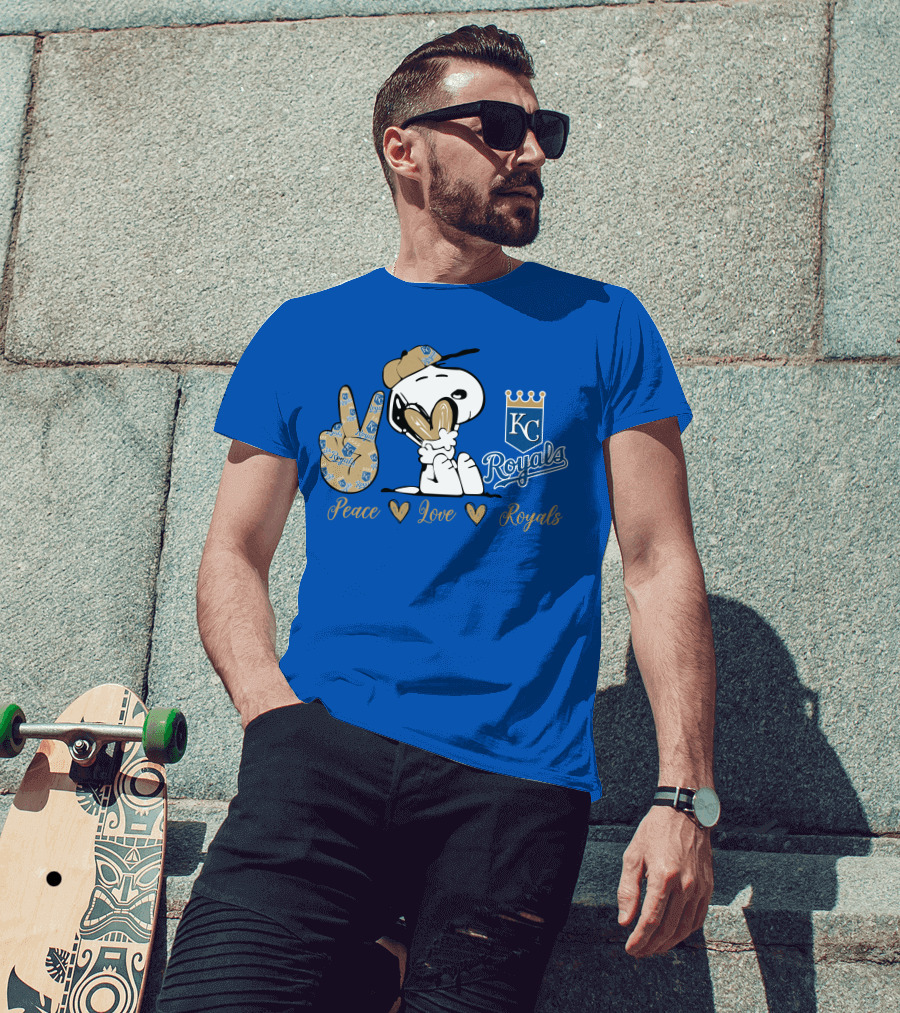 Snoopy Wearing Kansas City Royals Cap Peace Love Royals T-Shirt