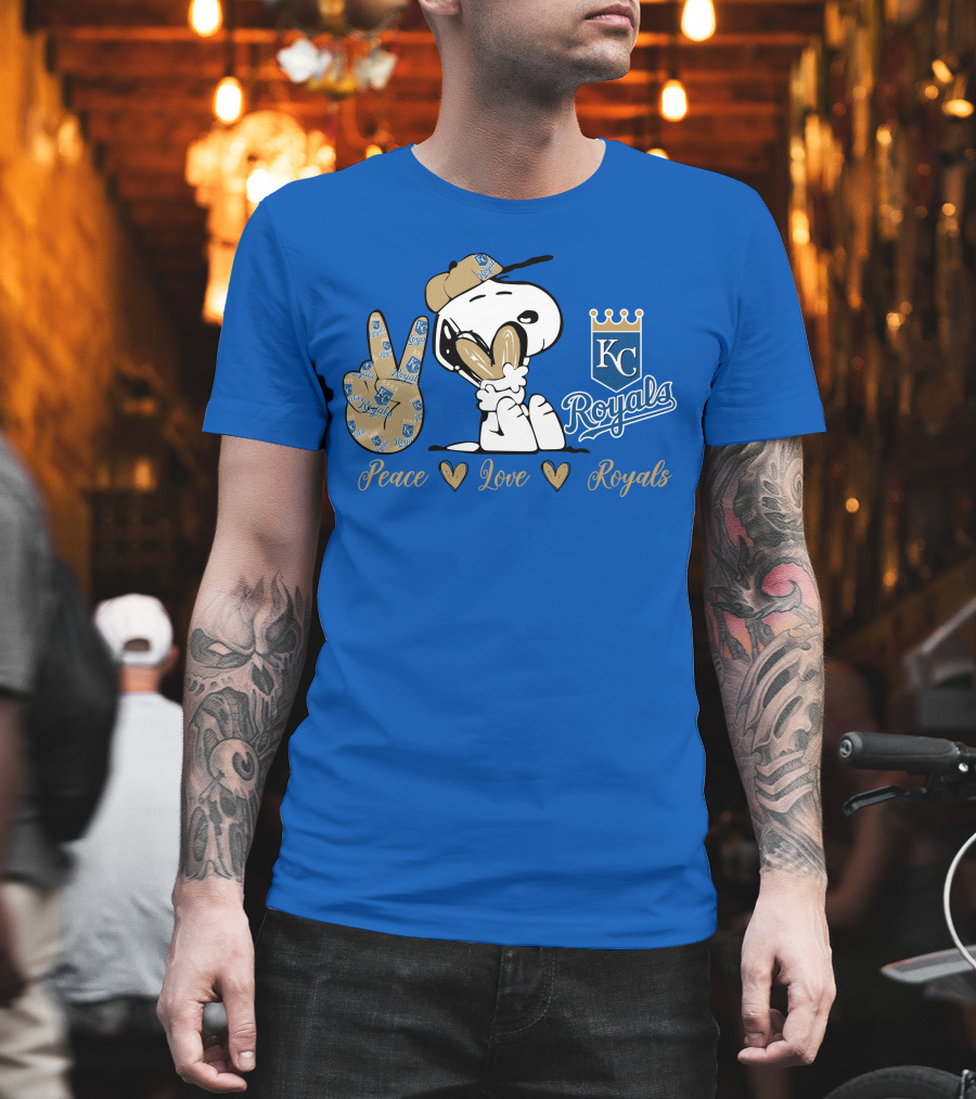 Snoopy Wearing Kansas City Royals Cap Peace Love Royals T-Shirt