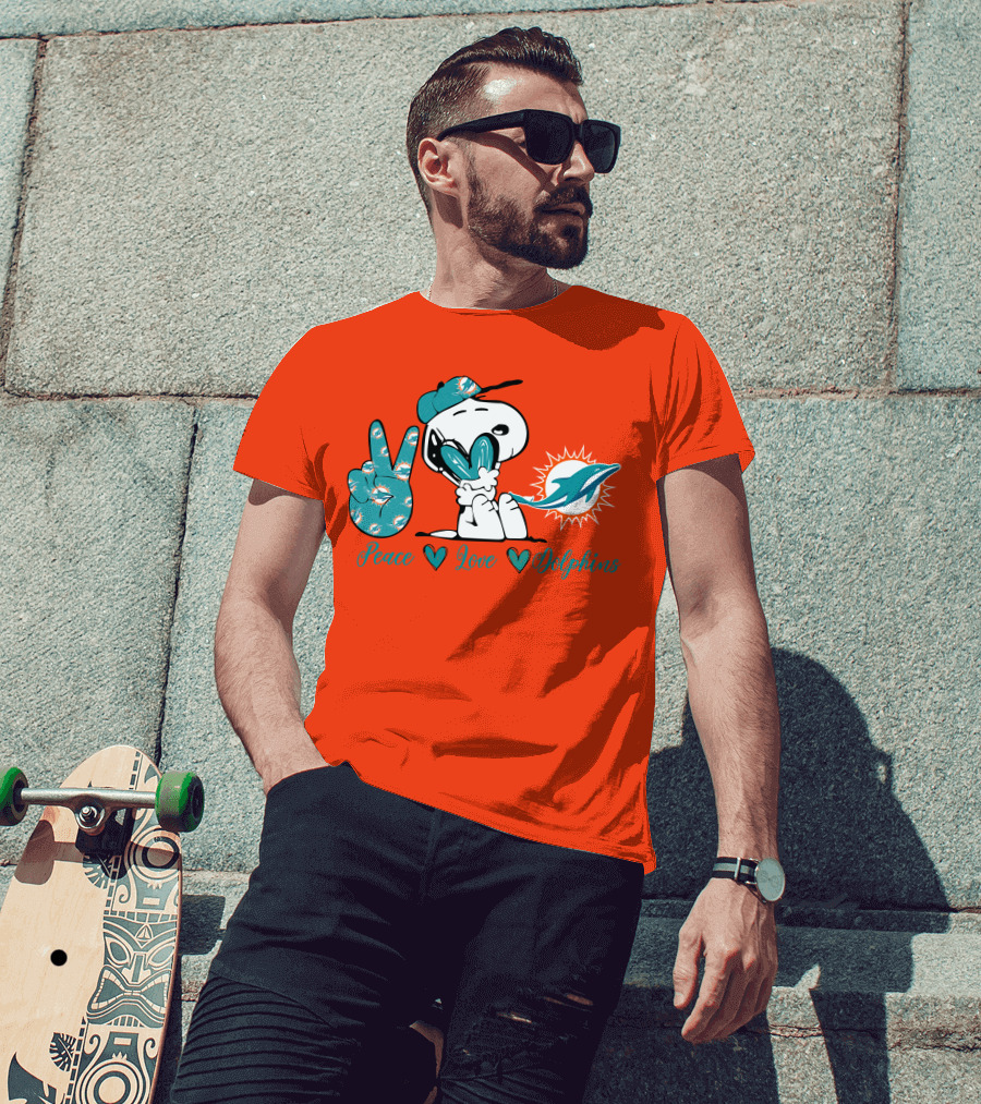 Peace Love Miami Dolphins Snoopy Fan T-Shirt
